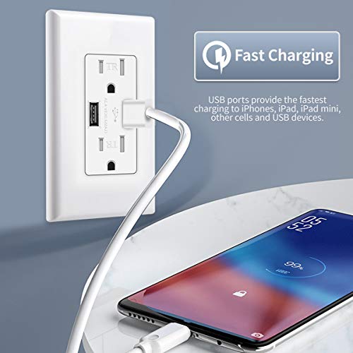 Micmi Outlet With Usb High Speed Charger 4.2A Charging Capability, Child Proof Safety Receptacle 15 Amp, Tamper Resistant Wall Socket Plate Included Ul Listed U24 #TOP4