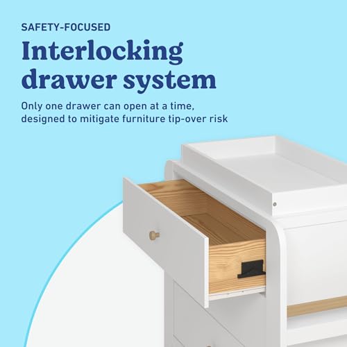 Image of Graco Read-with-Me 3 Drawer Chest with Removable Changing Topper, White | GREENGUARD Gold Certified, Removable Bookshelves, Nursery & Kids Bedroom Wood Dresser, Spacious Storage, Interlocking Drawers