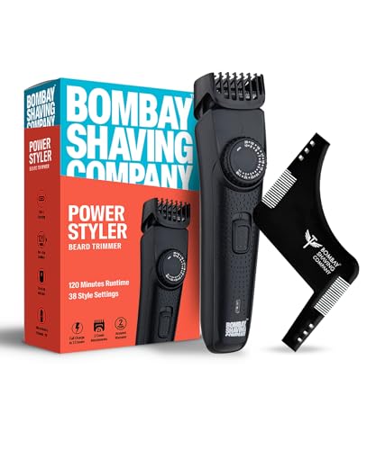 Bombay Shaving Company Trimmer Men, 2 Yr Warranty, 120Min runtime, 38 length Settings, Flash USB Cable fast Charging (Black) with beard shaper.