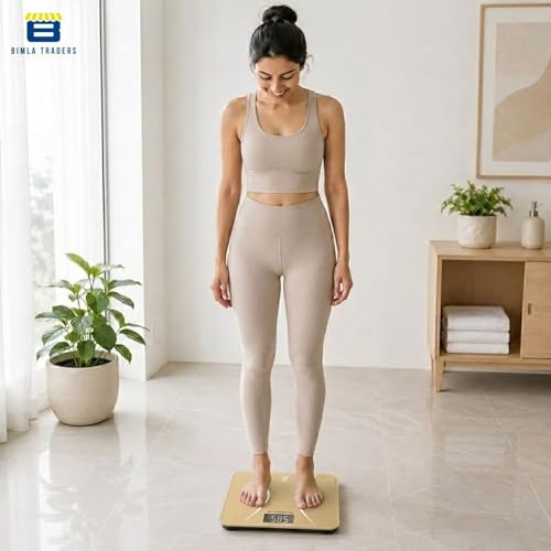 Image of Btag Premium Digital Body Weight Scale | 26x26 cm Wide Platform | Clear LCD Display | Anti-Skid Base | 180 kg Capacity S-Shape Design (Camel)