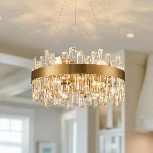 12-Light Modern Crystal Chandelier, 19.7'' Gold Chandelier Light Fixture, Brushed