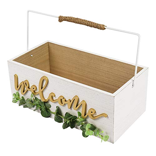 Hanna Roberts Card And Gift Fund Holder Wood Box With Artificial Green Leaves Garland For Weddings, Birthdays, Graduations, Baby And Bridal Showers, 13.5" X 7" X 9.75", Welcome #TOP2
