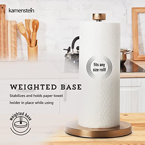 Image of Kamenstein Brushed Gold Perfect Tear, Countertop Paper Towel Holder, One Handed Pull, No Unraveling, Weighted Base to Prevent Tipping, 12.75 Inch