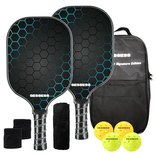 Pickleball Paddles Set of 2, USAPA Approved Carbon Fiber Pickleball Paddle with 4 Pickleballs, 2 Wrist Bands, Towel & Bag - Lightweight Friction Surface Pickle Ball Rackets for Indoor Outdoor Play