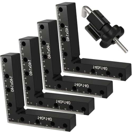 MUKSUET 4 Sets 90 Degree Positioning Square Clamps, 14cm/5.5 Aluminum Alloy Right Angle Clamp with Anti-Slip Pads, Precision Woodworking Black Clamps for Cabinet Furniture Framing DIY Projects