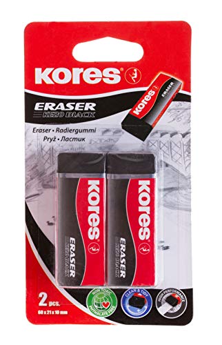 Prodotto: Kores KE-20 sono gomme in PVC nere ad alte prestazioni e a forma di blocchetto con rivestimento in cartone per mantenerle pulite, ideali per bambini e adulti a scuola, in ufficio e a casa