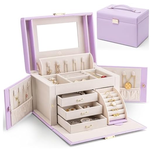 Vlando Schmuckkästchen für Mädchen und Frauen, großer barocker Schmuckhalter mit Spiegel, 3 Schubladen für Armbänder, Ohrringe, Ringe, Halsketten, Muttertagsgeschenke für einen geliebten Menschen,