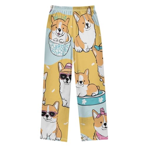 Corgi Dogs Boys Long Pants Soft Trousers Elastic Waist Kids Lounge Bottoms with Pockets S-XL2
