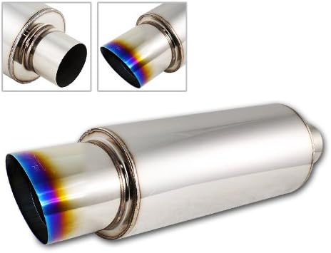 EPARTS 3" Inlet T-304 Stainless Steel Chrome Polished Sport Racing Burnt Tip Weld-on Exhaust Muffler 4" Outlet