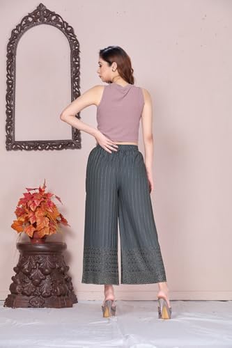 Image of VIVIKA Chikankari Palazzo Pants for Women |Rayon Wide Leg Ethnic Palazo with Embroidery | Comfortable Elastic Waist Women's Palazzo for Casual, Festive & Office Wear