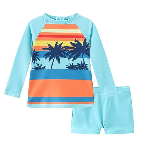 Toddlers and Baby Boys Rash Guard Swimsuits Set for Boys Long Sleeve Swim Shirt with Swim Trunks Two Piece Swim Set