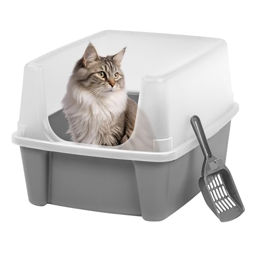 IRIS USA Large Cat Litter Box with Scatter Shield and Scoop, Open...