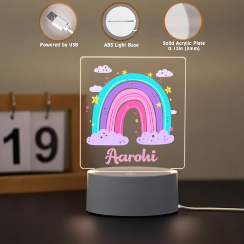 Image of SNAPTRAP LED Name Light Customized for Kids | Personalized Acrylic Night Lamp with Custom Name | Cute Animal, Rainbow, Butterfly & Teddy Themes | USB Powered Nursery Night Light Gift (Rainbow Dreams)