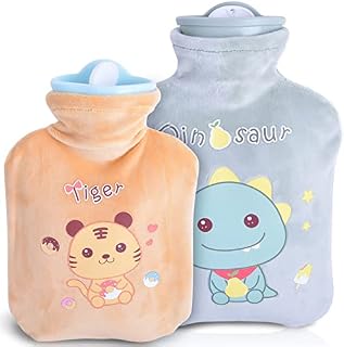 Hot Water Bottles with Fluffy Cover, 2 Pack Hot Water Bag for Hot and Cold Compress, Hand Feet Warmer, Neck and Shoulder Pain Relief