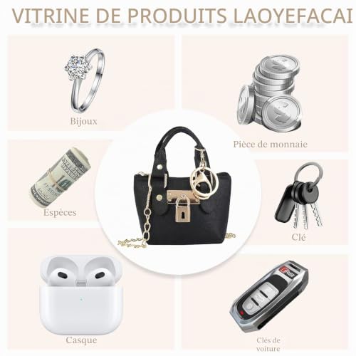 LAOYEFACAI Mini porte-clés Mini sac à main Porte-monnaie Porte-clés créatif pour femmes Trousse de maquillage Porte-monnaie à fermeture éclair (Black) – vue 7