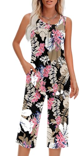 Image of Findsweet Women Pajamas Sets Loungewear Soft Sleepwear Two Piece Summer Sleeveless Pjs Tank Top Pants with Pocket S-4XL