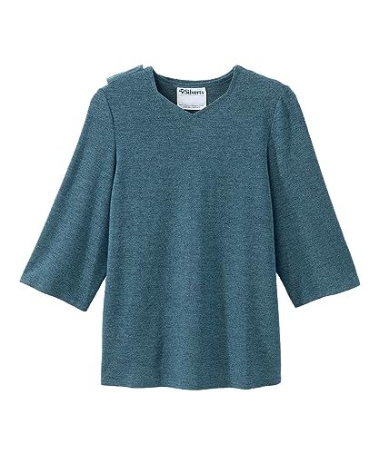 Women’s Open Back Adaptive Diamond Neck Top for Seniors - Super Soft 3/4 Long Sleeve Shirt