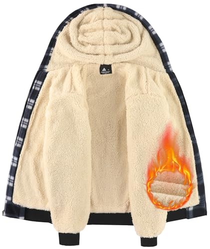Image of GEEK LIGHTING Boys Flannel Jacket Sherpa Lined Hoodies Zip Up Fleece Plaid Shirt Jackets Winter Outdoor Coat Warm