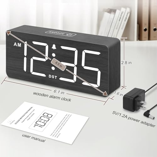 image for DreamSky Wooden Digital Alarm Clock for Bedroom - Loud Alarm Clock for