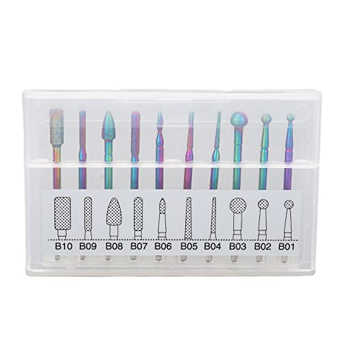 LUCKDANO Brocas de Taladro de Uñas Cabezal de Rectificador de Acero Inoxidable Multifuncional con Caja de Almacenamiento de 10 Piezas Polacionador de Uñas para Eliminación de Pulido de