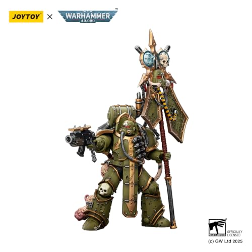 Image of JOYTOY Death Guard Warhammer 40k 1 /18 Action Figure Death Guard Plague Marine Icon Bearer with Boltgun and Plague Knife Collectible Gifts,Toys for Kids 15+ and Adults 4.8-inch