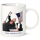 Likeny Trump Mug 2024 Trump Merchandise Trump Survived Shot Coffee Mug Trump Cup Gifts Trump for President Trump Bloody Ear Bullett-Proof Fist Pump Mug 11 Ounce Ceramic