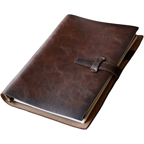 Refillable A5 Leather Binder Notebook, Reusable Leather...