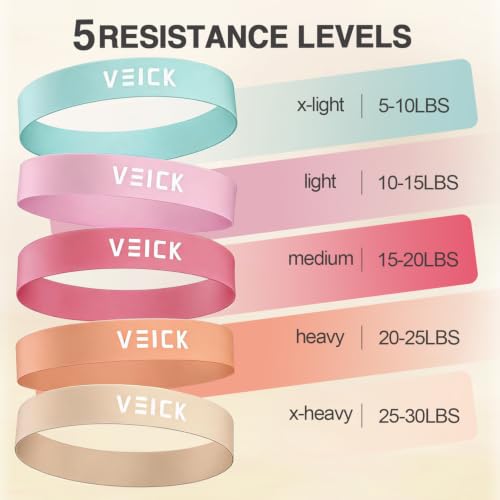 Image of VEICK Resistance Loop Bands Set of 5, Exercise Bands with 5 Resistance Levels, Stackable Workout Bands for Strength Training, Pilates, Fitness Gear for Men Women Home Gym Office Travel