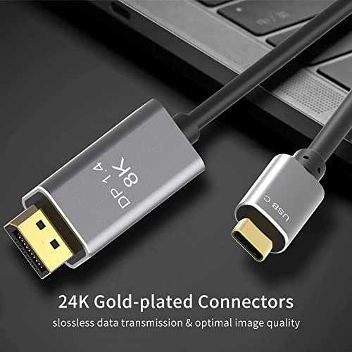 Image of USB C to DisplayPort Cable 1.4,8K 4K Thunderbolt 3 to DisplayPort Adapter 6.6FT(4K 60Hz /144Hz /120Hz,2K 240Hz) 32.4Gbps HDR Support Compatible with Mac-Book Pro /Air,Surface Book,XPS 15 /13 More