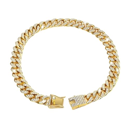 Collare per cani con catena dorata, collare per cani in cristallo dorato, catena per cani da passeggio con fibbia, per cani di taglia media e cani di piccola taglia