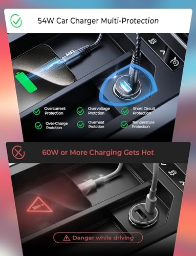 USB-C-Car-Charger-48W-Super-Fast-Car-Charger-Adapter-2-Port-PD-QC30-with-33ft-Nylon-Braided-Fast-Type-C-Cable-LISEN-Compact-Cigarette-Lighter-USB-Charger-for-Samsung-S22PixelAndroid-iPad-Pro