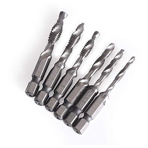 6pcs Combination Drill and Tap Bit Set Drill Bit & Screw Tap Deburr Countersink Bit Strong Hex Shank Spiral Tap
