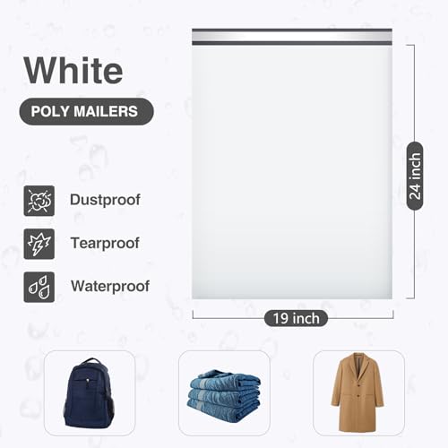 UCGOU Poly Mailers 19x24 Inch White 50 Pack Extra Large Shipping Bags Strong Thick Mailing Envelopes Self Seal Adhesive Waterproof and Tear Proof Boutique Postal for Clothing Quilt image 3