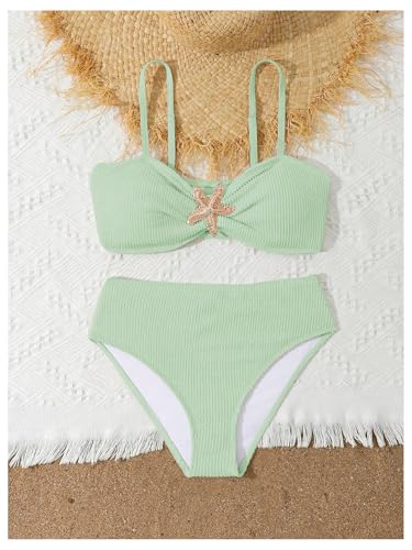Image of RoseSeek Girl's 2 Piece Padded Bathing Suit Wireless Starfish Swimsuit Spaghetti Strap Vacation Beachwear Set