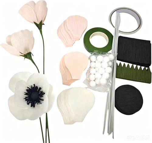 Crepe Paper Anemone DIY Flower for Home Decoration Making Kit 24 pcs (Blush - Peach - Cream)