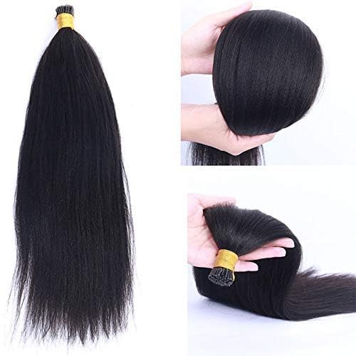 Coarse Yaki I Tip Human Hair Extension Yaki Straight Brazilian Virgin Hair Stick I Tip Hair African American Microlinks Fusion Hair Pre bonded 100Strands 100g (22inch 100strands, #Natural Color)