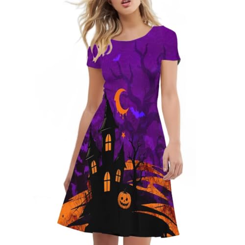 Image of Forchrinse Summer Dresses for Women Crew Neck Short Sleeve Midi Dress Casual Beach Vacation Sundress
