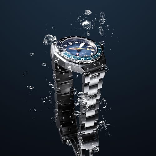 Image of Spinnaker Dumas Men's Automatic GMT Dive Watch - Seiko NH34 Movement, 44mm Stainless Steel Case, Water Resistant 300m, Stainless Steel Bracelet, SP-5119