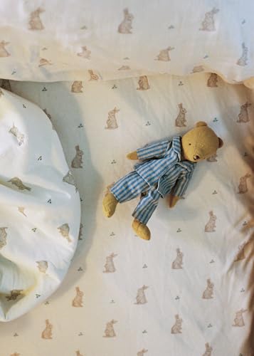 Image of Oilo Crib Sheet, Breathable Turkish Cotton Jersey Fitted, 300 Thread Count, Machine Washable, Designed for Standard Crib Mattresses and Toddler Beds (28 inch x 52 inch x 9 inch), Bunny