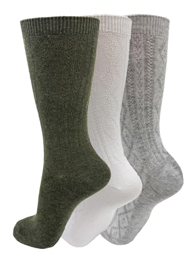 Clarks Women's Textured Crew Socks 3 Pair, Lt.Grey/White/Olive, Women's 4-10 Shoe2