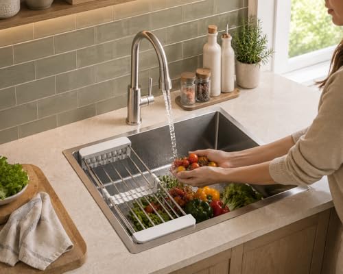 Image of Handmade Stainless Steel Kitchen Sink 18x16 Inch | Single Bowl Sink with Fruit Drain Basket | With SS Waste Coupling & PVC Pipe | Heavy Gauge Kitchen Sink