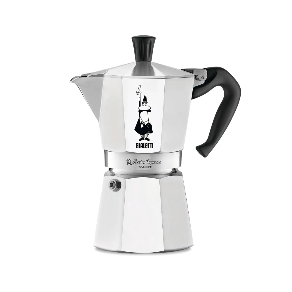 Bialetti Moka Express Ikonische Herdplatten-Espressomaschine, Aluminium, 270 ml, Silber/Schwarz