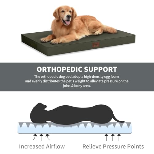 Image of Outdoor Waterproof Dog Bed, Large Dog Bed for Large Size Dogs, Orthopedic Egg Foam Pet Bed with Washable and Removable Oxford Cover, Brown