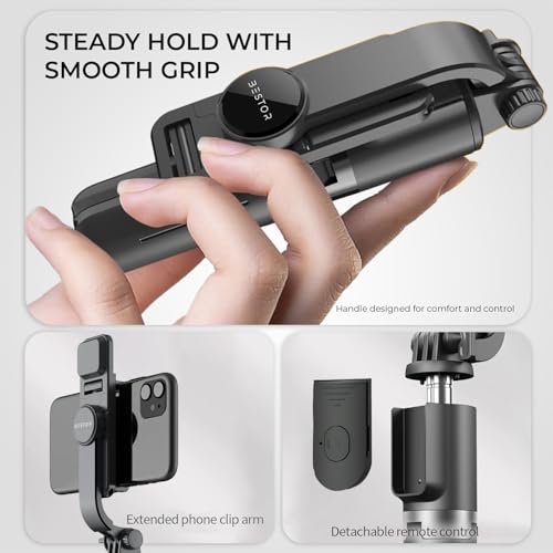 Image of BESTOR Selfie Stick Tripod with Wireless Remote, Extendable 3-in-1 Bluetooth Stand for Vlogging, Photography, Reels & Video Calls, Foldable & Portable (Black-01)