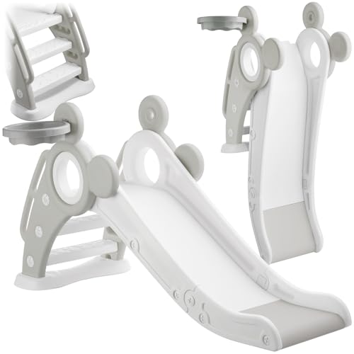 tectake® Scivolo per Bambini Joy, con Canestro da Basket, Pieghevole, Gradini Antiscivolo, Corrimano di Sicurezza,...