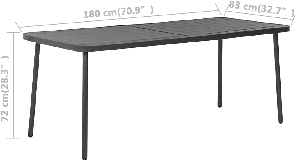 Patio Table,Outdoor Dining Table,Outdoor Patio Furniture,Outdoor Coffee Table,Garden Table,Balcony Table,Slatted Design,Weather Resistant,for Lawn,Patio,Balcony,Garden,Dark Gray70.9"x32.7"x28.3" Steel