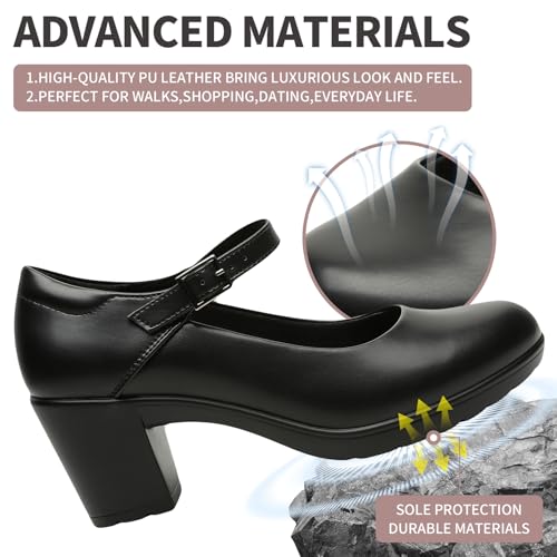 Womens Mary Jane Dress Shoes Chunky Low Block Heels 7CM Closed Toe Work Platform Pumps Dressy Orthopedic for Business Flight Wedding Office Ankle Strap Leather Casual Comfort with Arch Support3