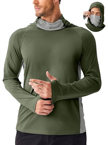 Image of PINSPARK Men's Sun Protection Hoodie with Mask UPF 50+ UV Long Sleeve Shirt Men Rash Guard Performance Fishing Hiking Shirt