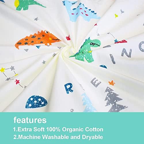 Baby Cot Bed Fitted Sheets, Ynaice 100% Organic Cotton Toddler Crib Sheets 70 × 140cm, Soft and Breathable Travel Cot Sheets with Printed Pattern Design for Boys and Girls - Dinosaur