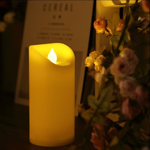Image of CANDLE CHOICE Outdoor Battery Operated Flameless Candles with Remote Timer Waterproof Flickering Plastic Electric LED Pillar Lights for Lantern Patio Garden Wedding Party Decorations 3x7 Inches 2 Pack